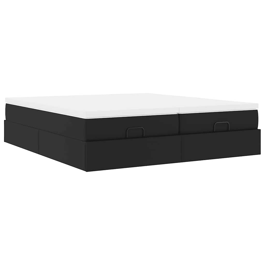 Estrutura de cama otomana com colchões pele artificial preta
