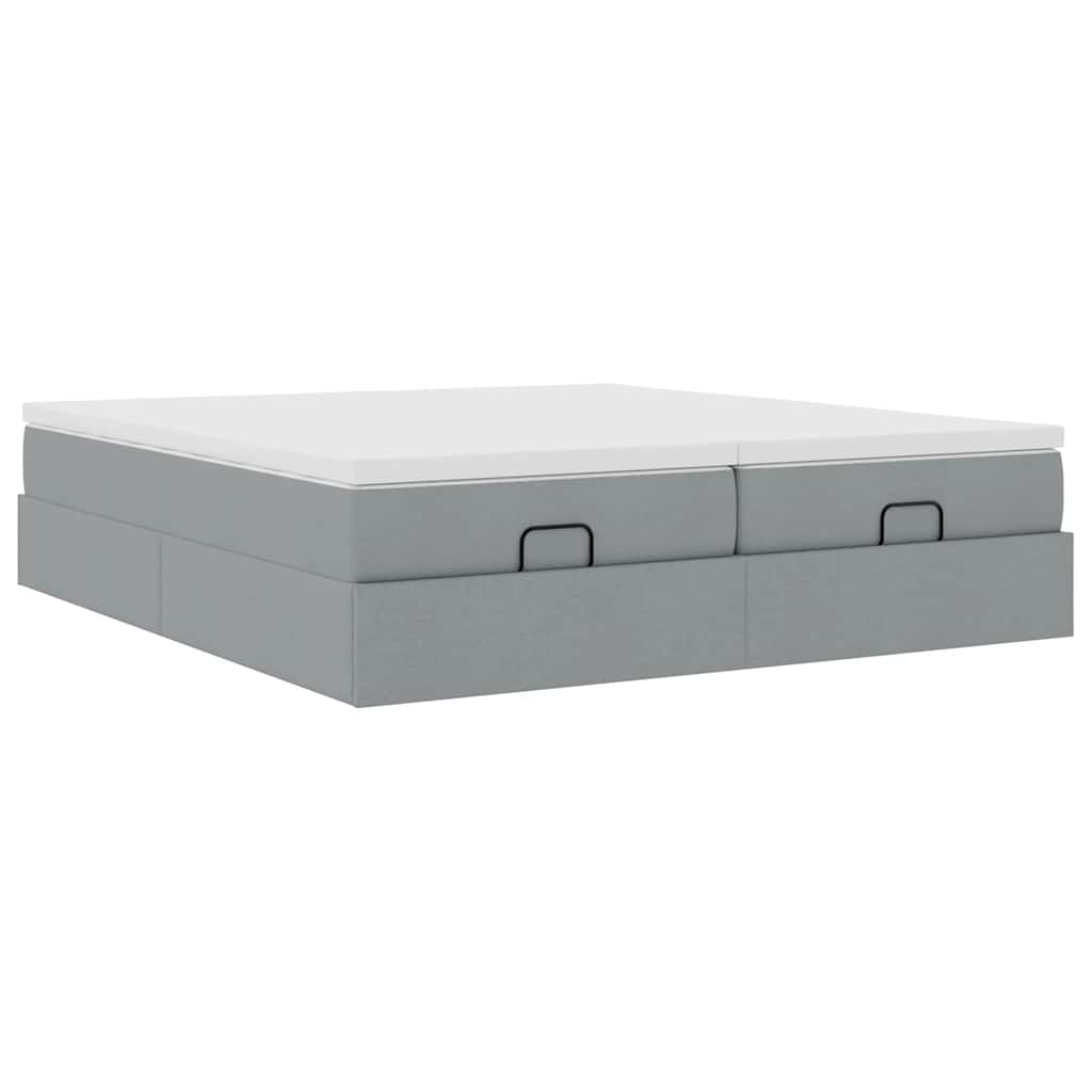 Estrutura de cama otomana com colchões tecido cinzento claro