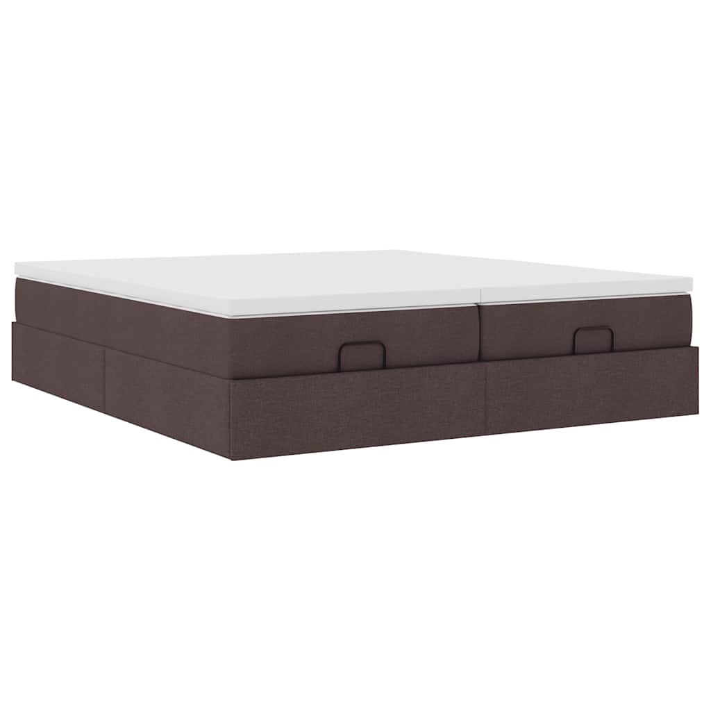 Estrutura de cama otomana com colchões tecido castanho escuro