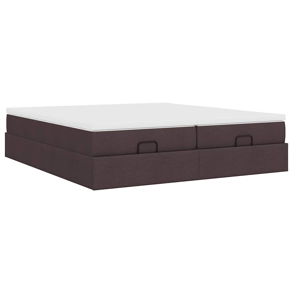 Estrutura de cama otomana com colchões tecido castanho escuro