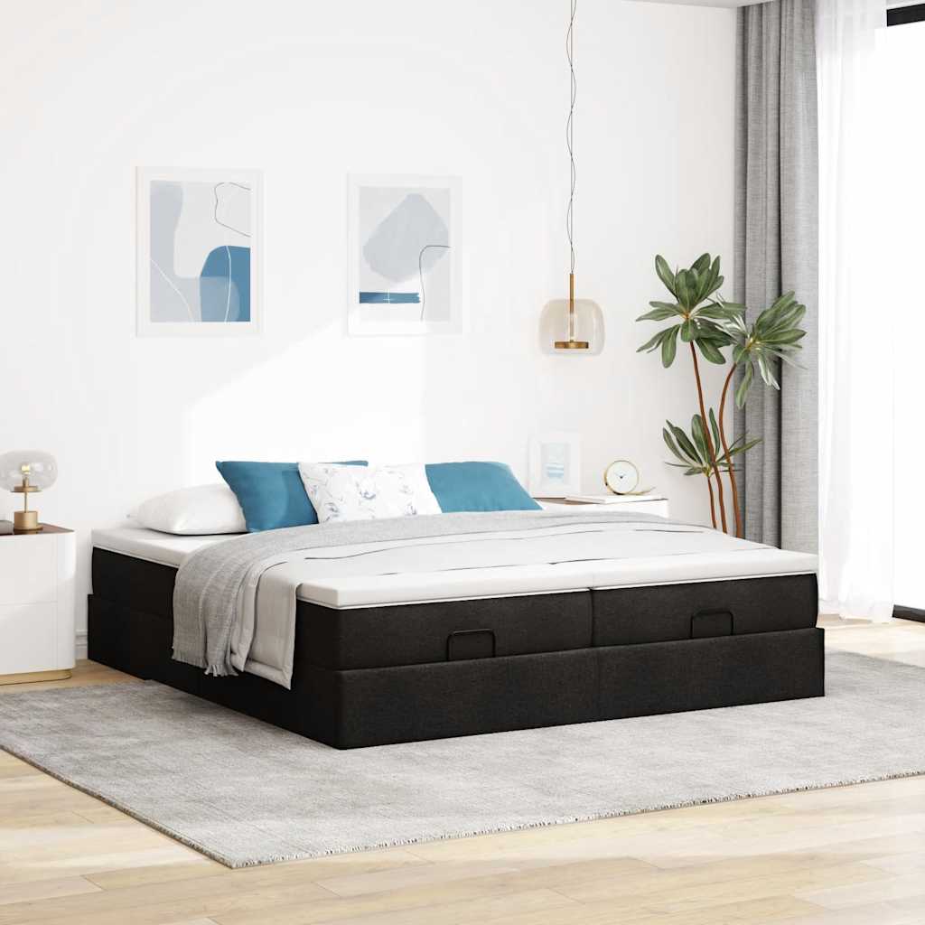63 / 5,000 Estrutura de cama otomana com colchões tecido preto
