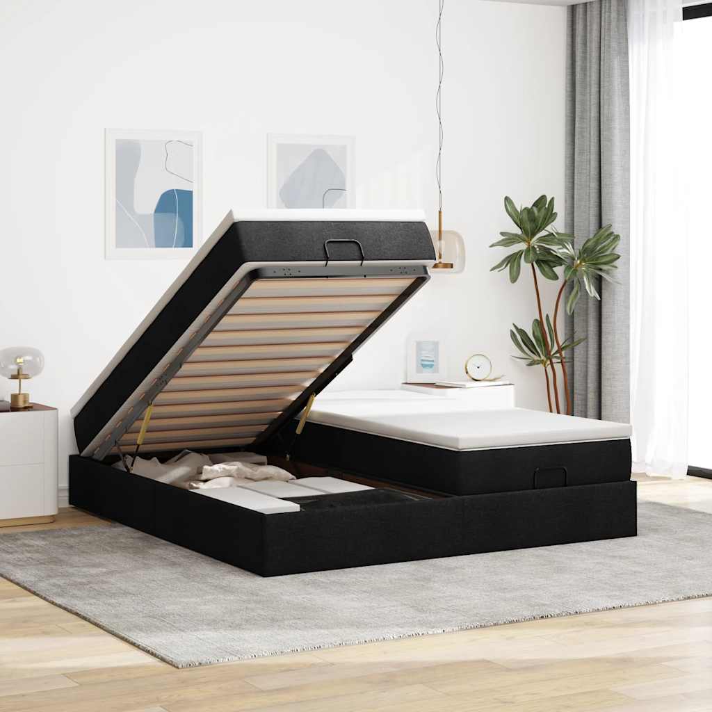63 / 5,000 Estrutura de cama otomana com colchões tecido preto