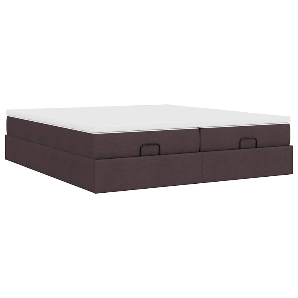 Estrutura de cama otomana com colchões tecido castanho escuro