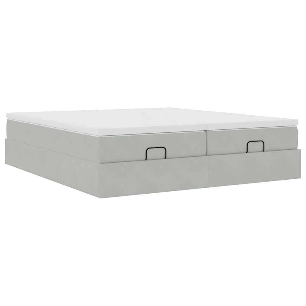 Estrutura cama otomana colchões 160x200cm veludo cinzento claro
