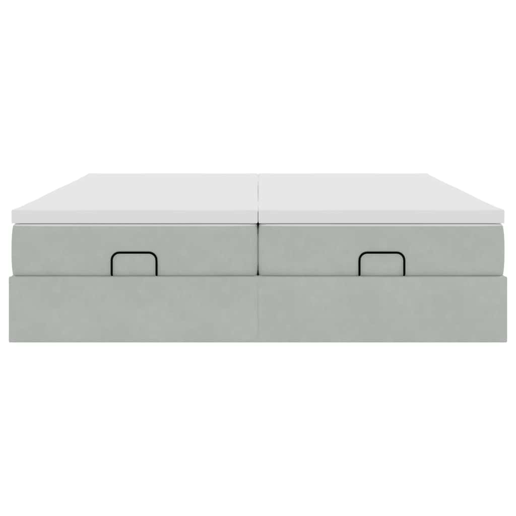 Estrutura cama otomana colchões 180x200cm veludo cinzento claro