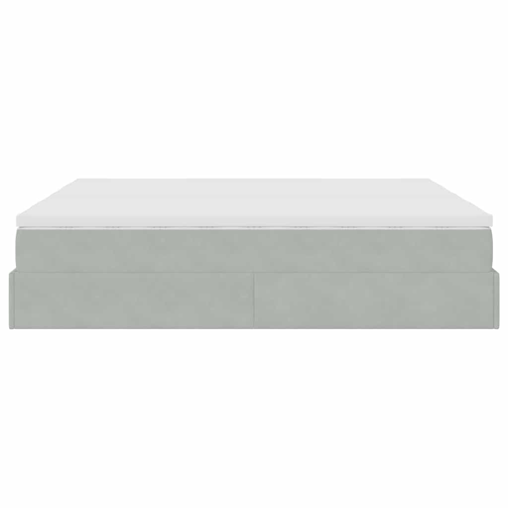 Estrutura cama otomana colchões 180x200cm veludo cinzento claro