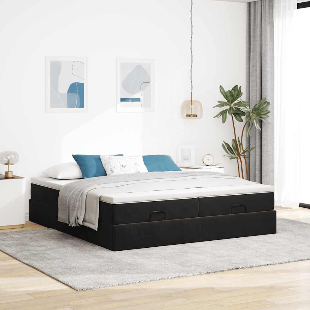 Estrutura de cama otomana com colchões 180x200cm veludo preto