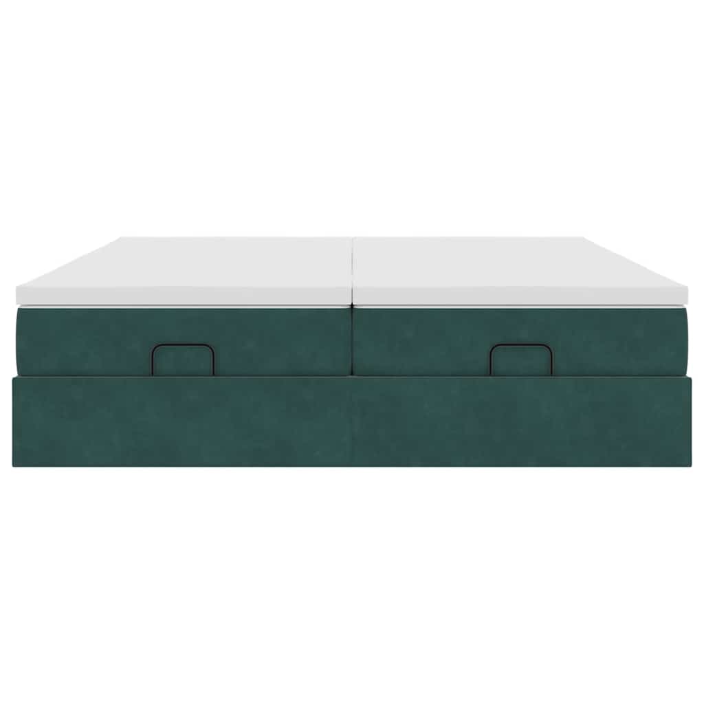 Estrutura de cama otomana com colchão verde escuro veludo