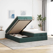 Estrutura de cama otomana com colchão verde escuro veludo