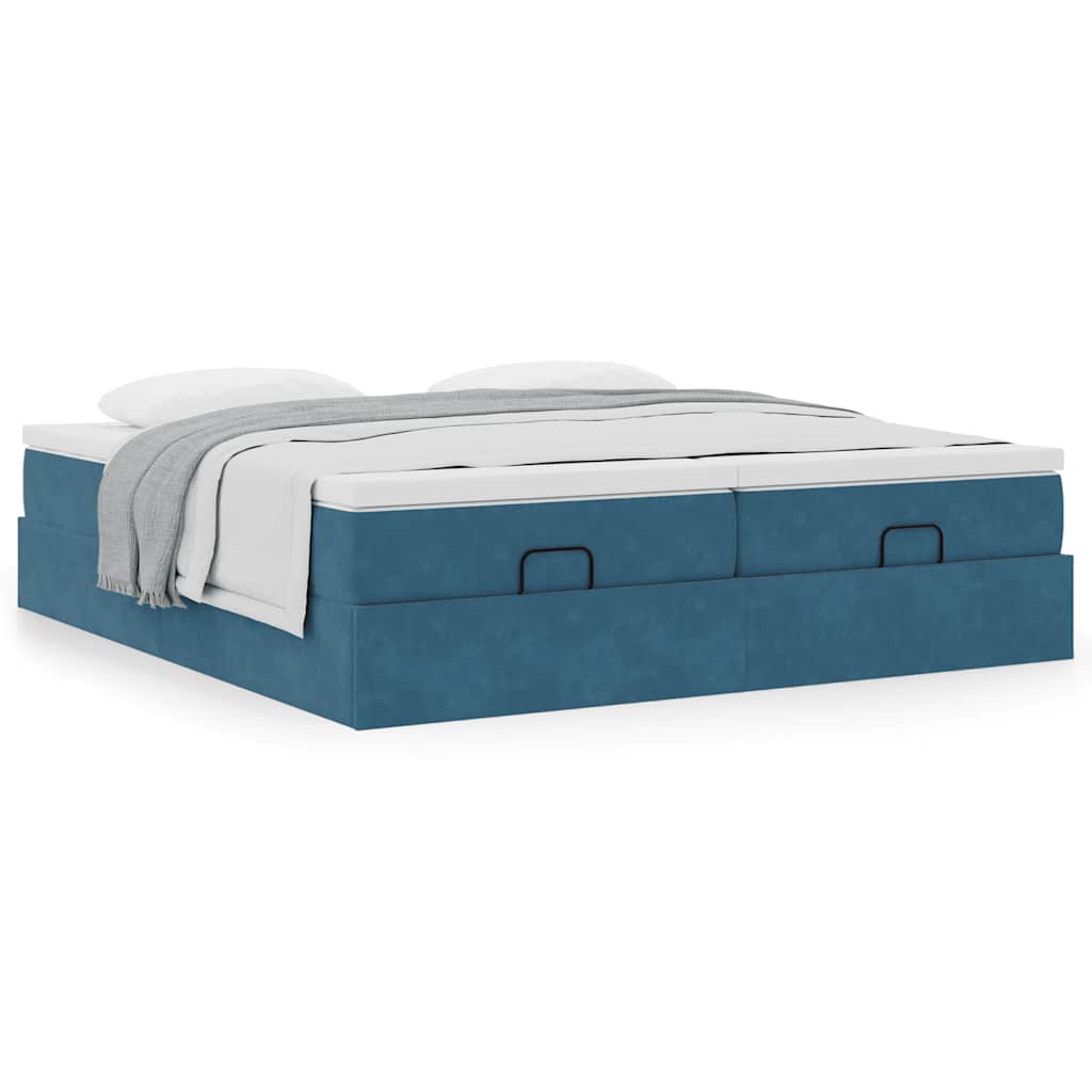 Estrutura cama otomana colchões 180x200 cm veludo azul escuro
