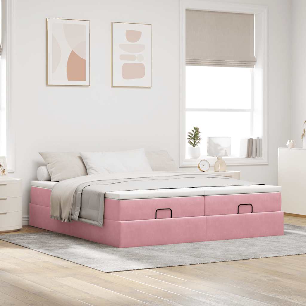 Estrutura de cama otomana com colchões 180x200 cm veludo rosa