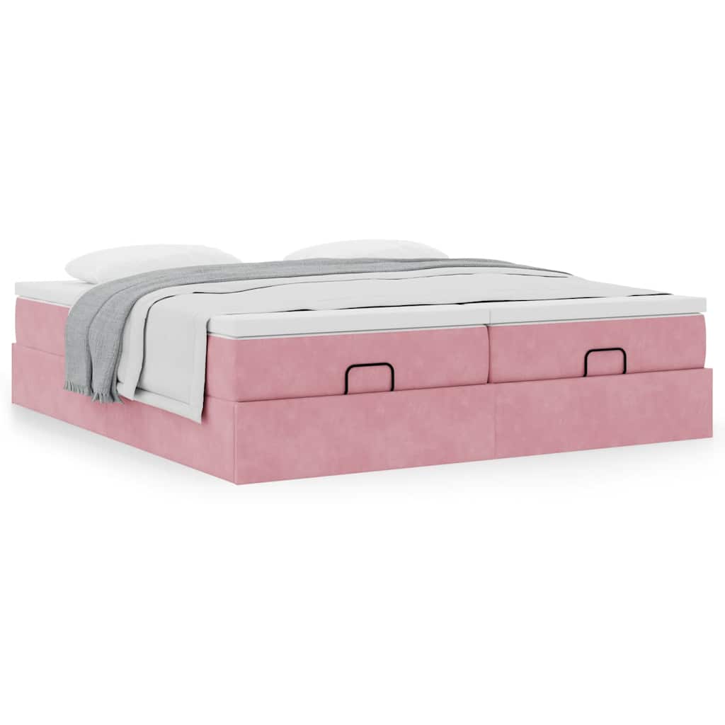 Estrutura de cama otomana com colchões 180x200 cm veludo rosa