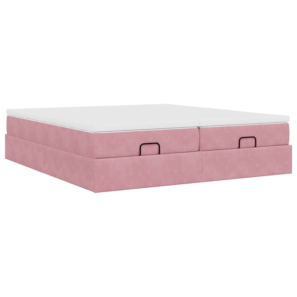 Estrutura de cama otomana com colchões 180x200 cm veludo rosa