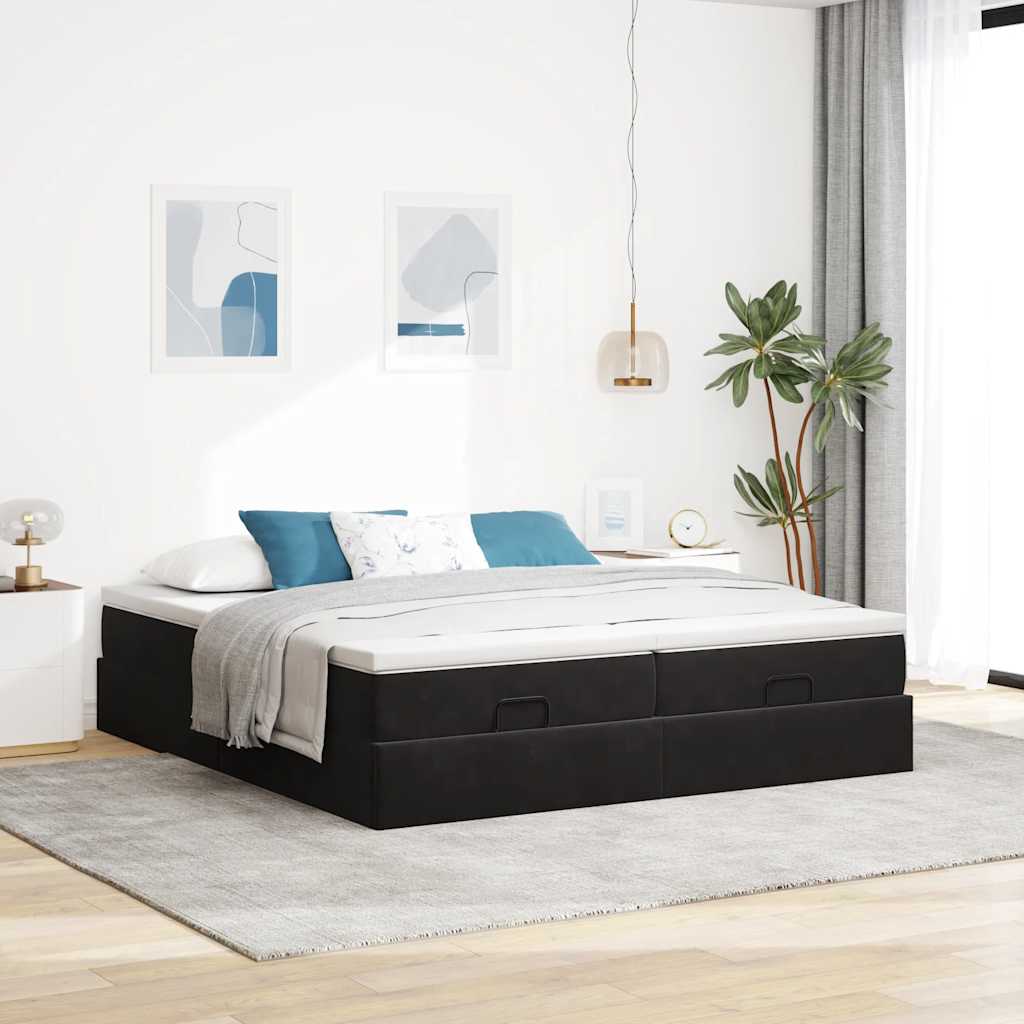 Estrutura de cama otomana com colchões 200x200cm veludo preto