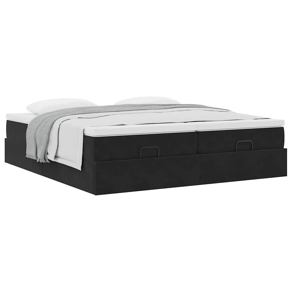 Estrutura de cama otomana com colchões 200x200cm veludo preto