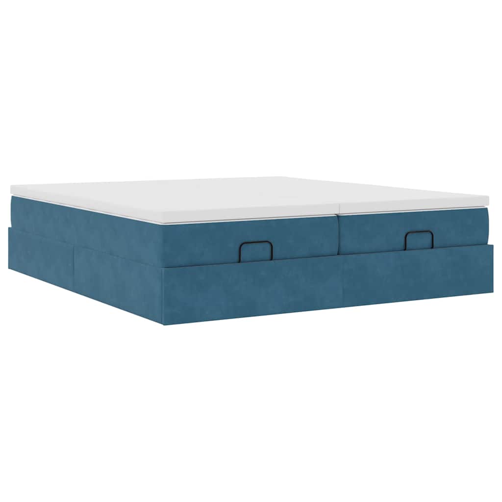 Estrutura de cama otomana com colchão azul escuro Veludo