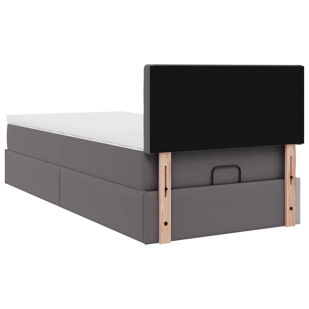 Cama otomana com colchão 90x200 cm couro artificial cinzento