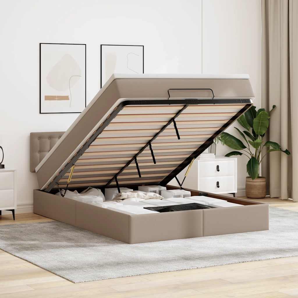 Estrutura de cama otomana com colchão cappucino 140x190 cm