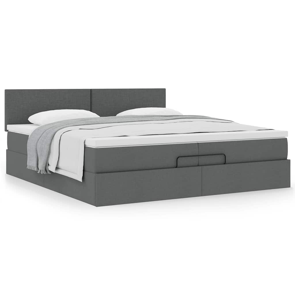 Estrutura de cama otomana com colchão 200x200cm cinzento-escuro
