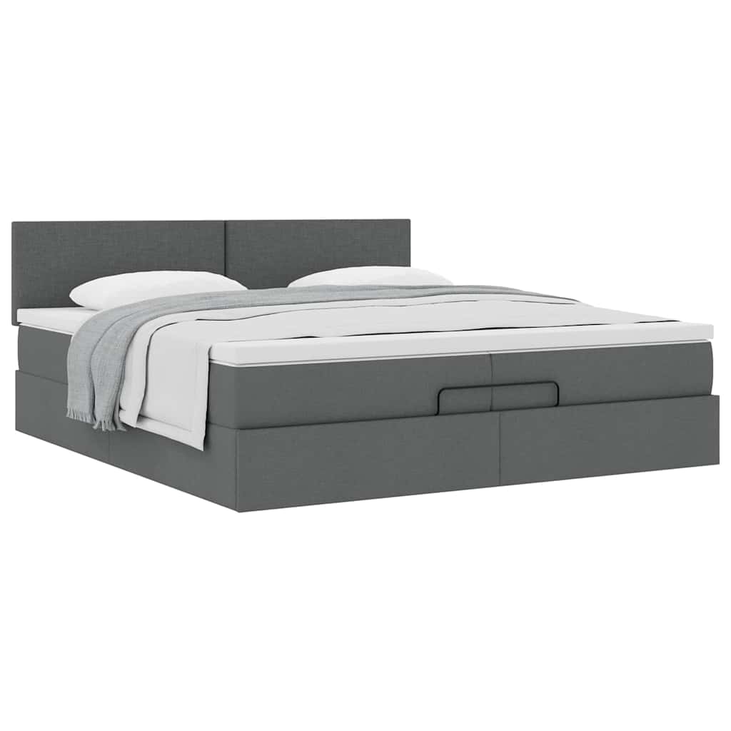 Estrutura de cama otomana com colchão 200x200cm cinzento-escuro