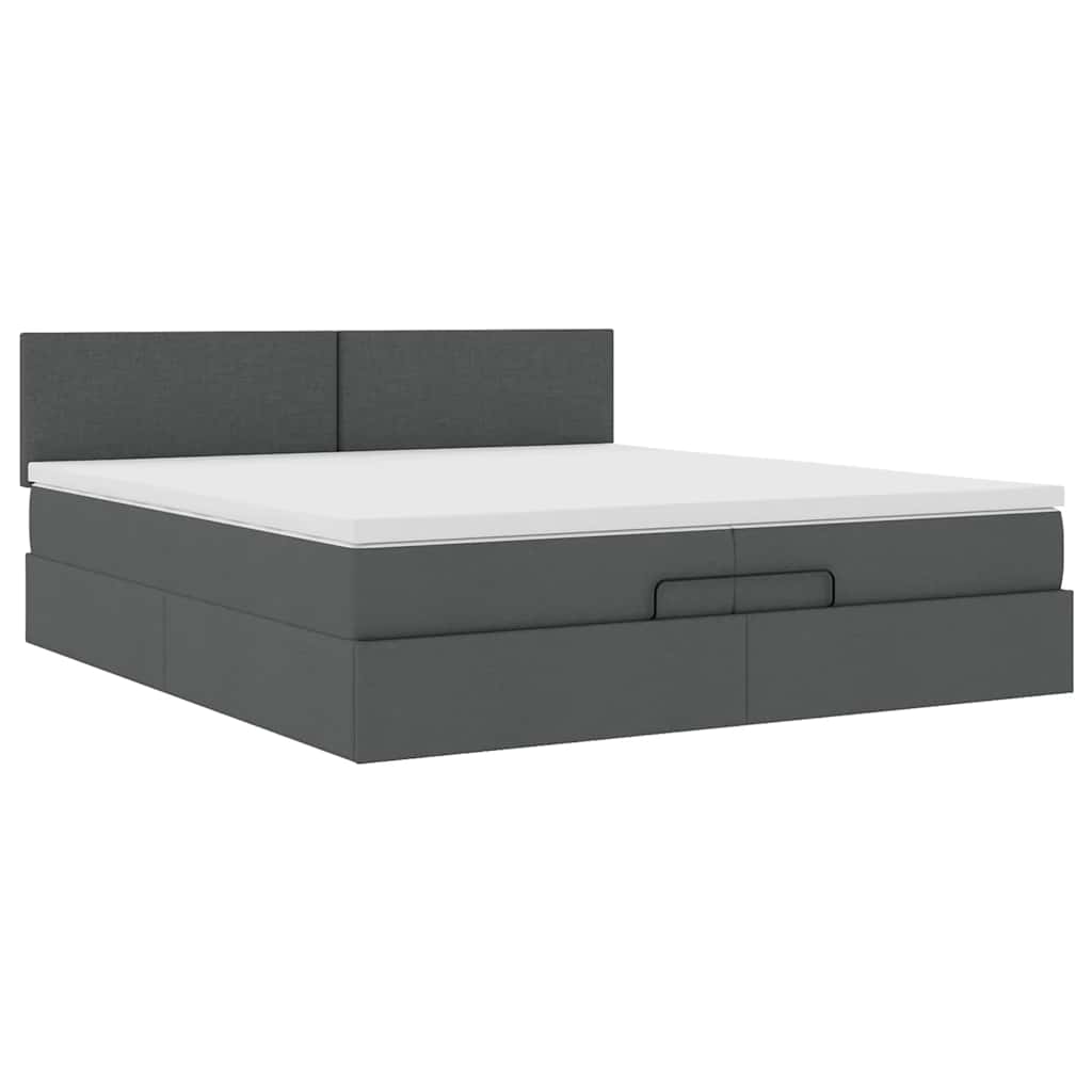 Estrutura de cama otomana com colchão 200x200cm cinzento-escuro