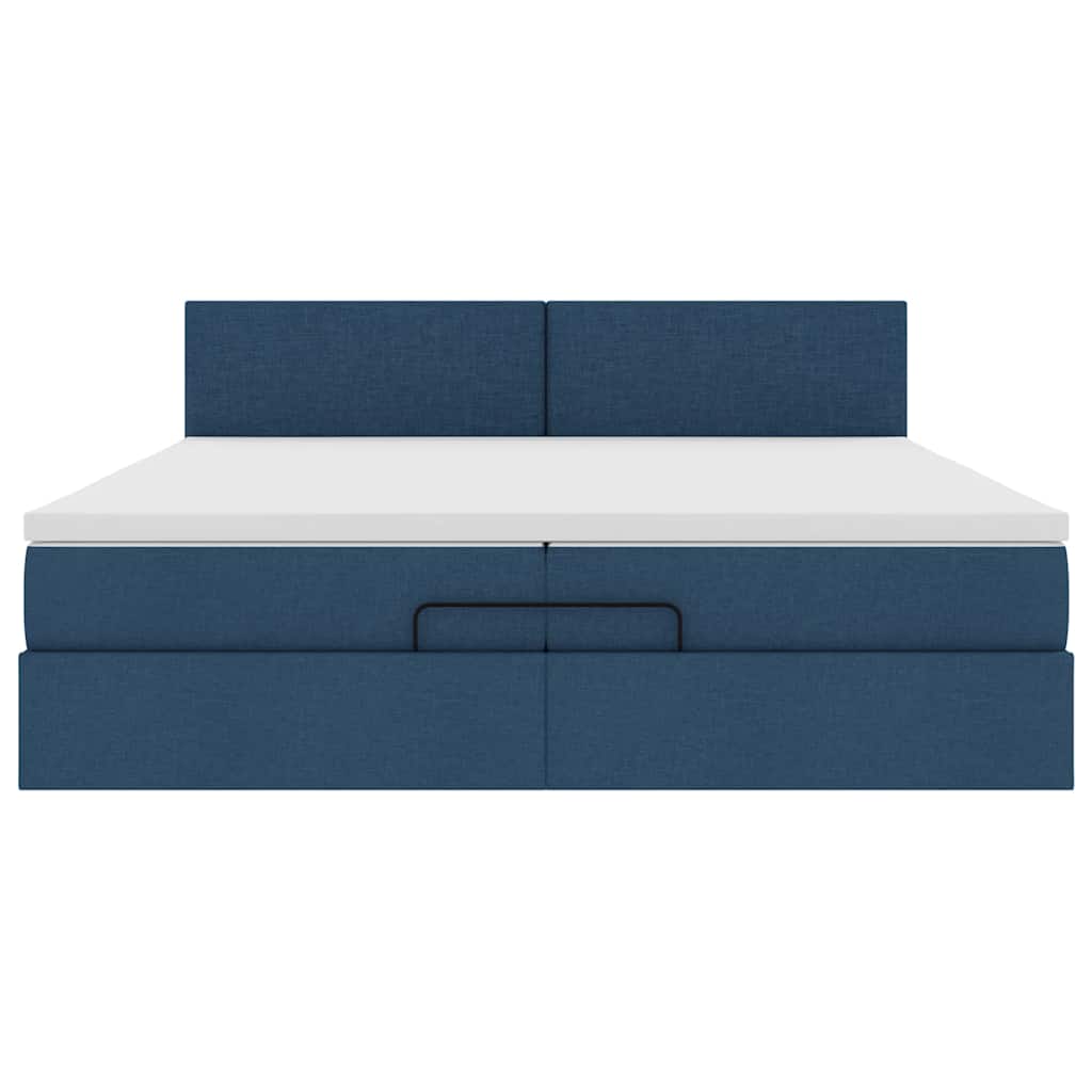 Estrutura de cama otomana com colchão 200x200 cm tecido azul