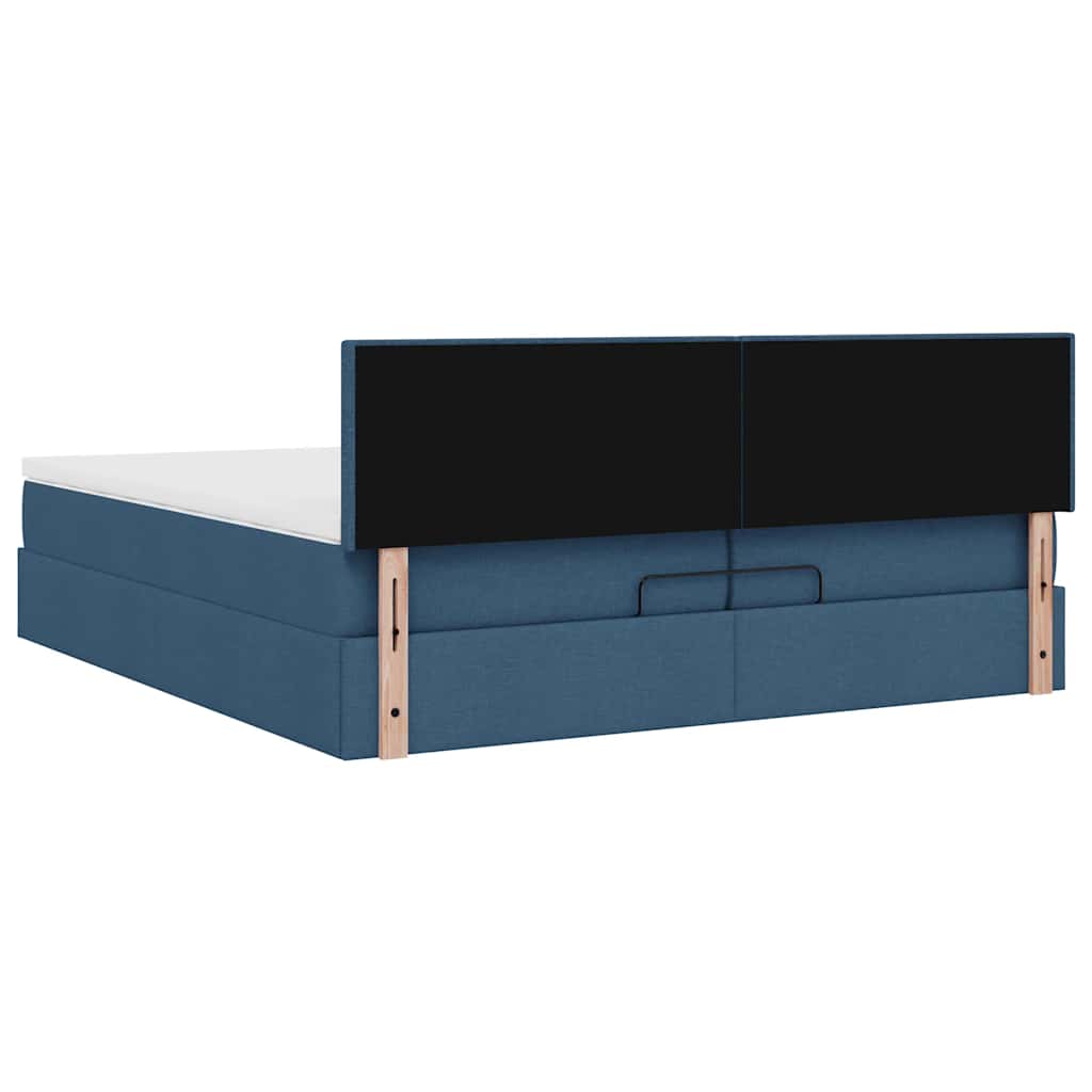 Estrutura de cama otomana com colchão 200x200 cm tecido azul