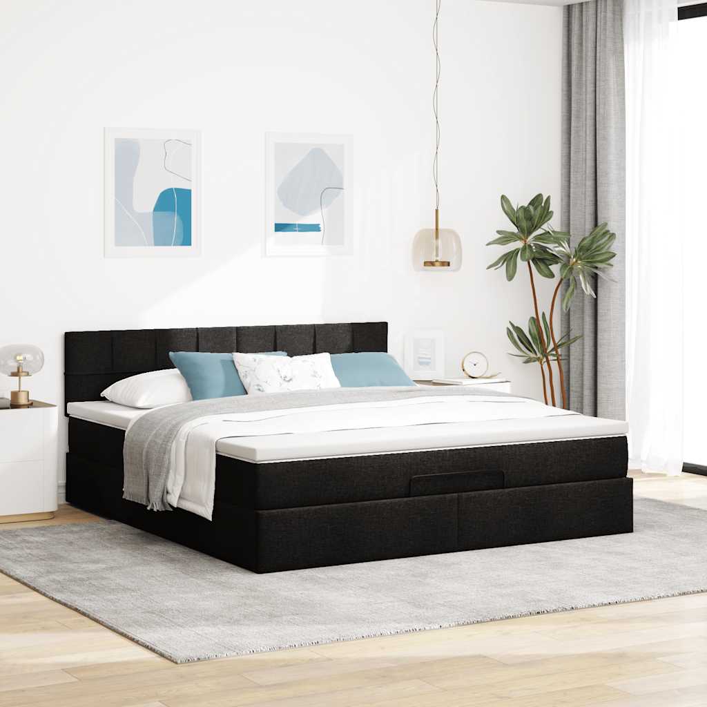 Estrutura de cama otomana com colchão 180x200 cm tecido preto