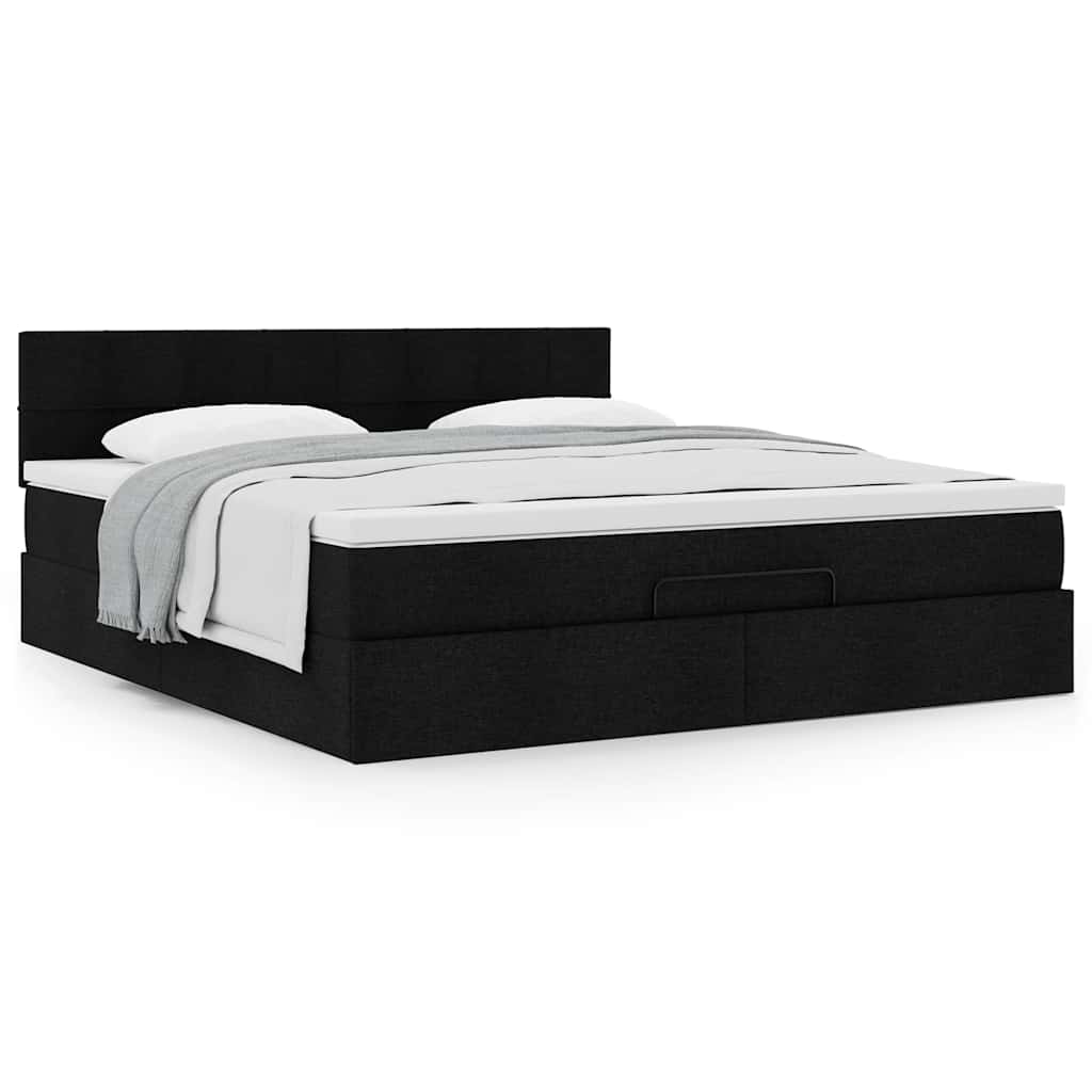 Estrutura de cama otomana com colchão 180x200 cm tecido preto