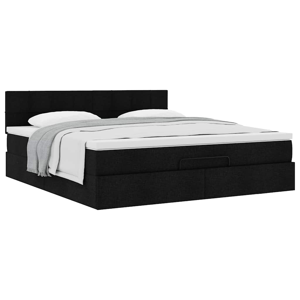 Estrutura de cama otomana com colchão 180x200 cm tecido preto