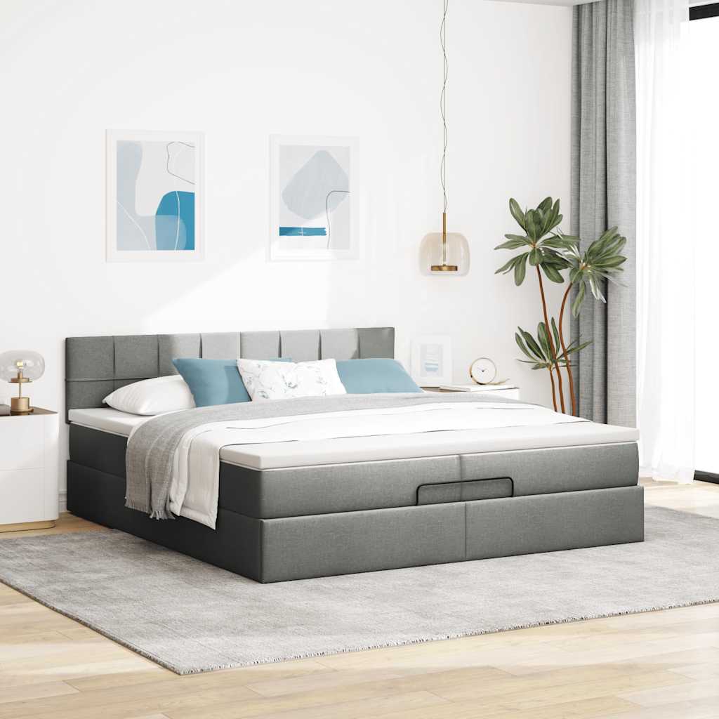 Estrutura de cama otomana com colchão 200x200cm cinzento-escuro