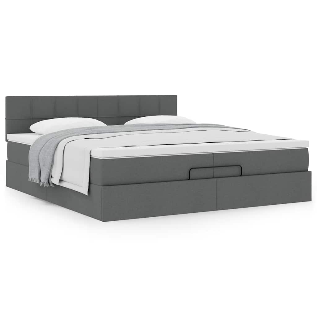 Estrutura de cama otomana com colchão 200x200cm cinzento-escuro