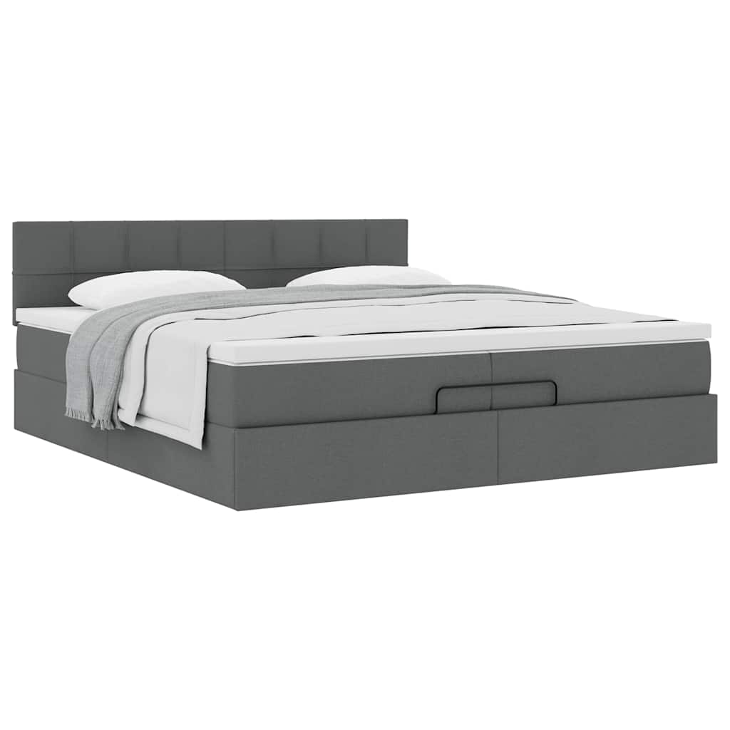 Estrutura de cama otomana com colchão 200x200cm cinzento-escuro