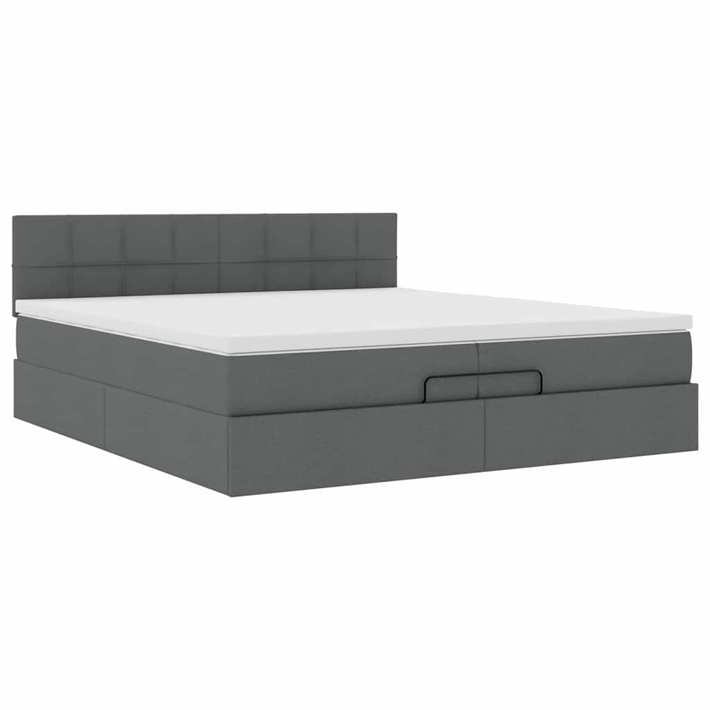 Estrutura de cama otomana com colchão 200x200cm cinzento-escuro