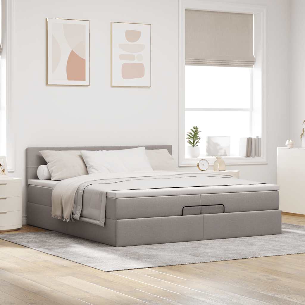Estrutura de cama otomana com colchão cinza 200x200 cm tecido