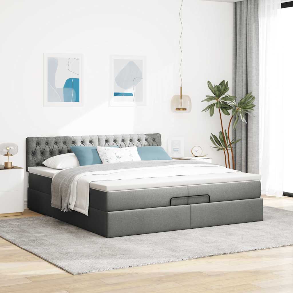 Estrutura de cama otomana com colchão 200x200cm cinzento-escuro