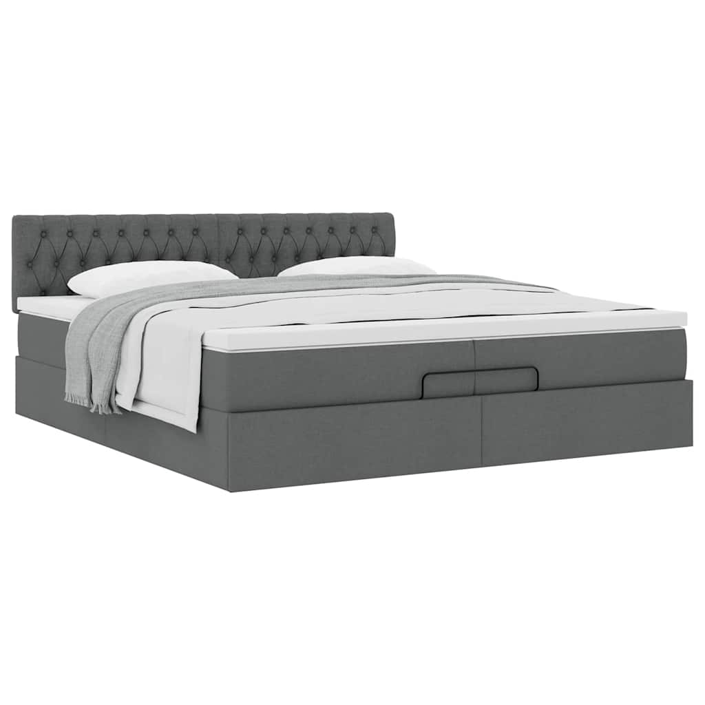 Estrutura de cama otomana com colchão 200x200cm cinzento-escuro