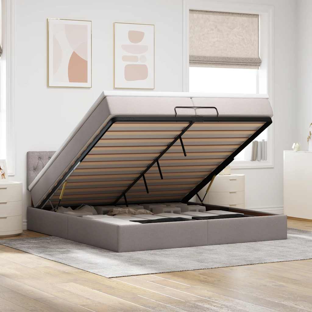 Estrutura de cama otomana com colchão cinza 200x200 cm tecido