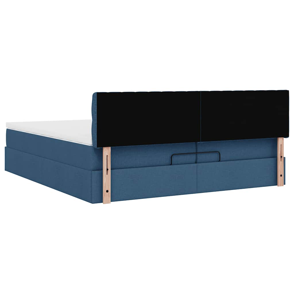 Estrutura de cama otomana com colchão 200x200 cm tecido azul