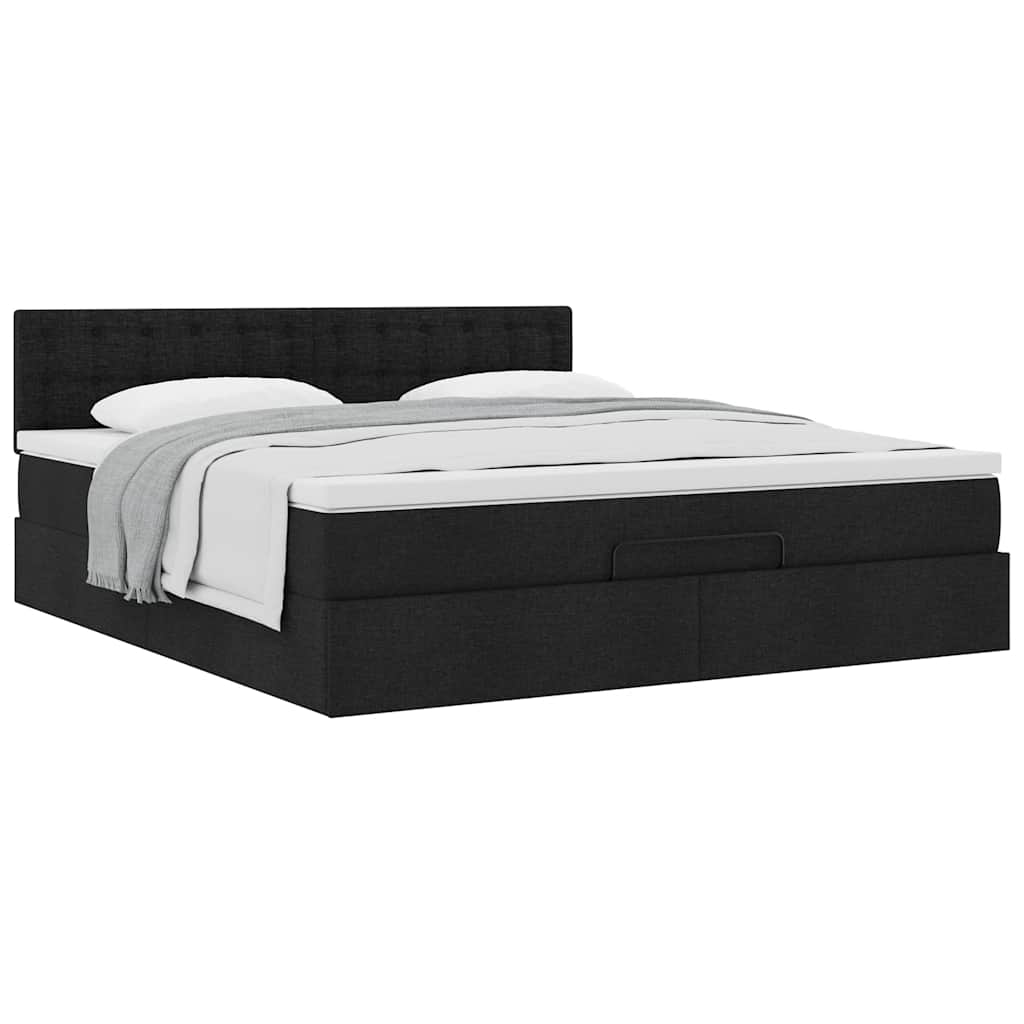 Estrutura de cama otomana com colchão 180x200 cm tecido preto