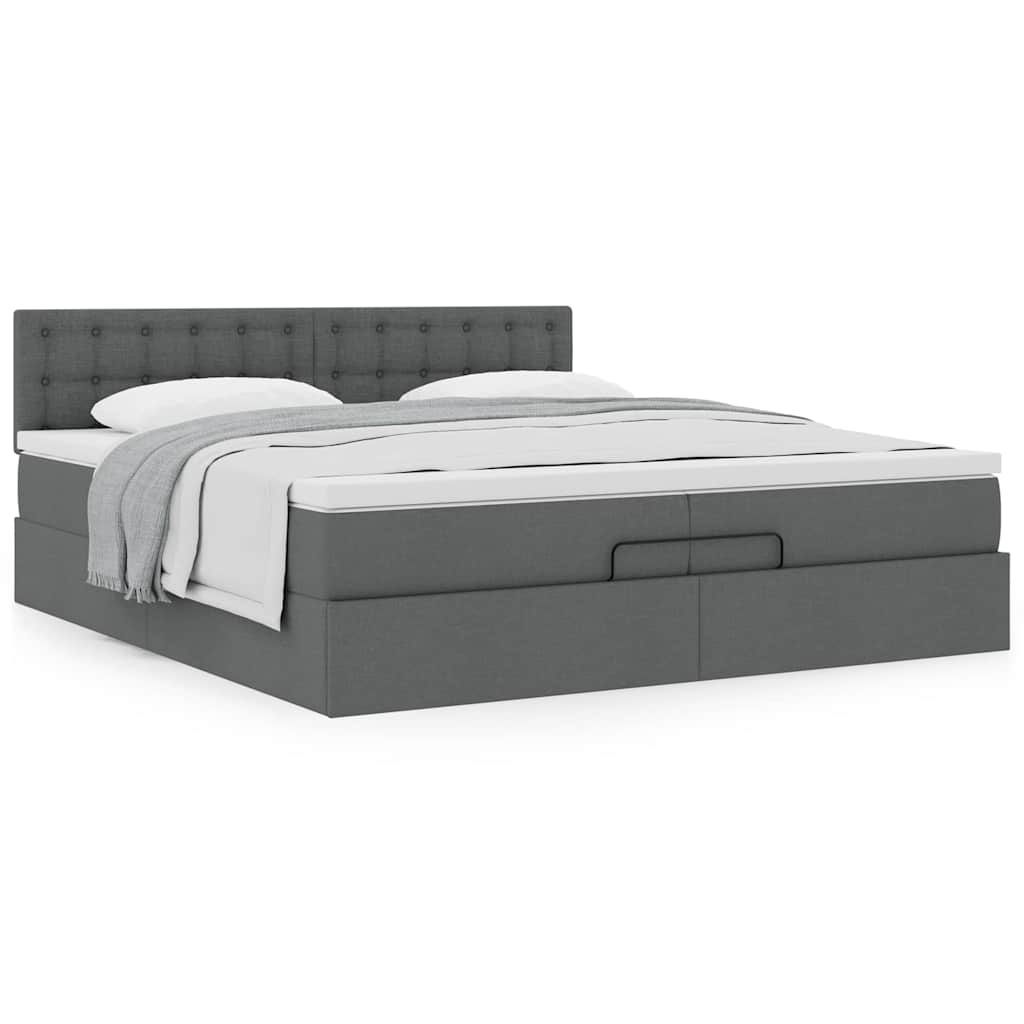 Estrutura de cama otomana com colchão 200x200cm cinzento-escuro