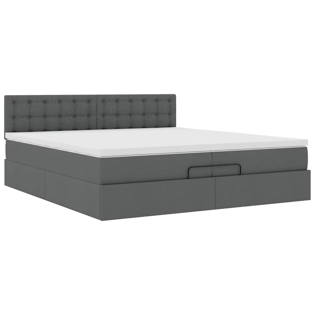 Estrutura de cama otomana com colchão 200x200cm cinzento-escuro