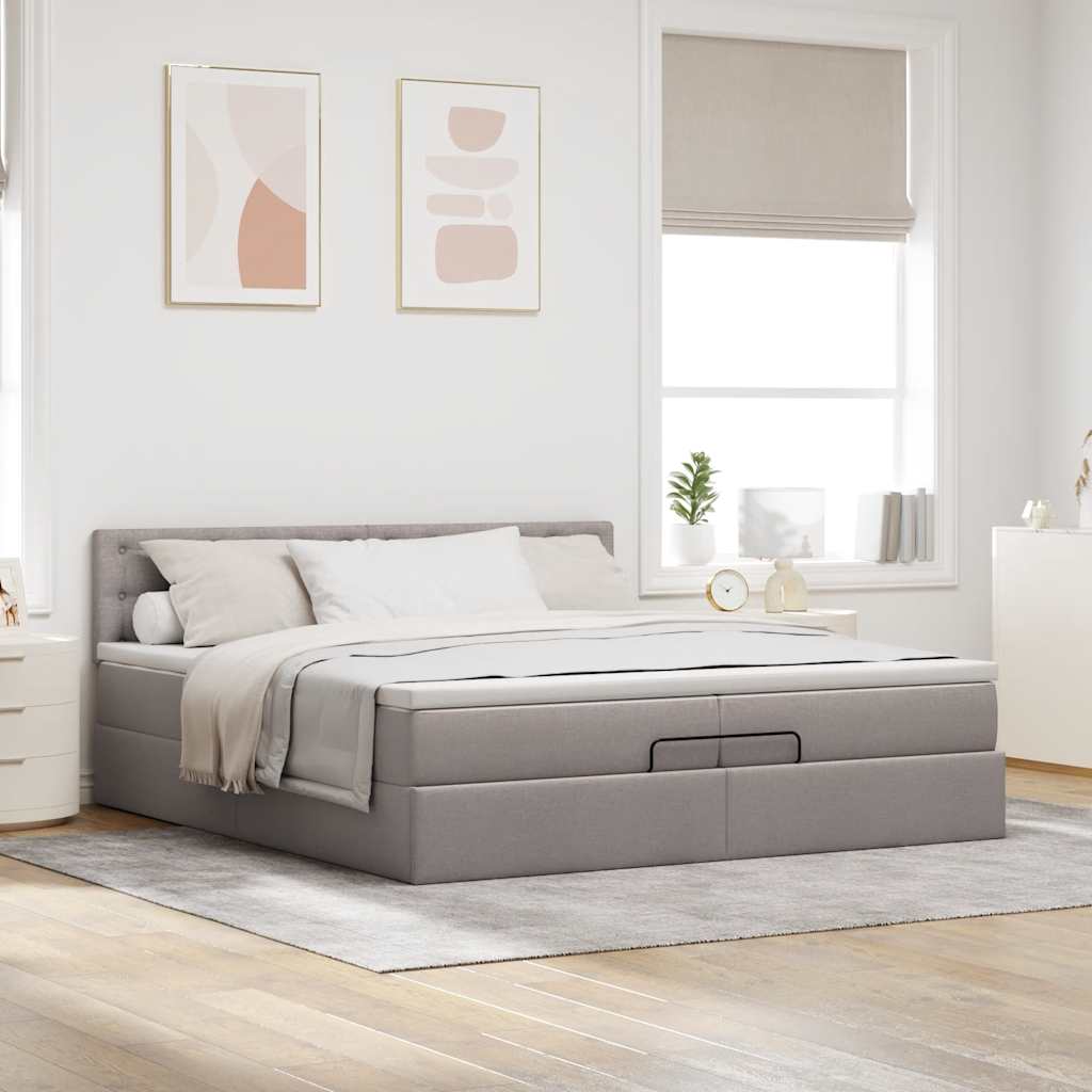 Estrutura de cama otomana com colchão cinza 200x200 cm tecido