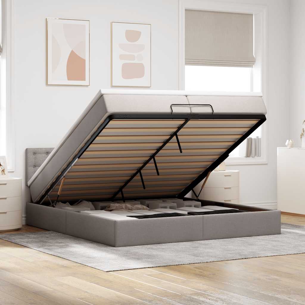 Estrutura de cama otomana com colchão cinza 200x200 cm tecido