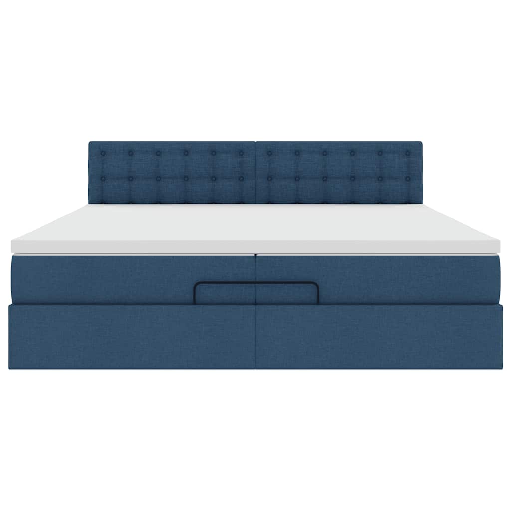 Estrutura de cama otomana com colchão 200x200 cm tecido azul