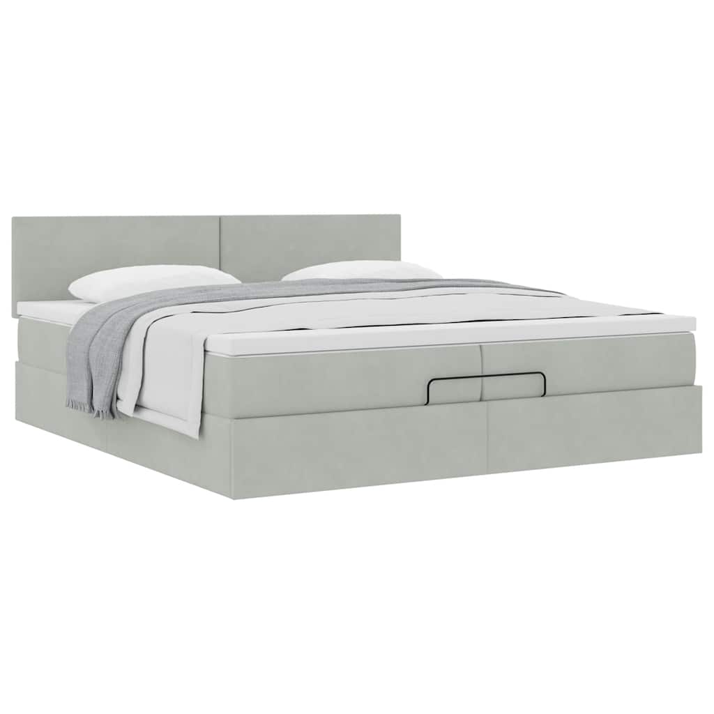 Estrutura de cama otomana com colchão 200x200 cm cinzento claro