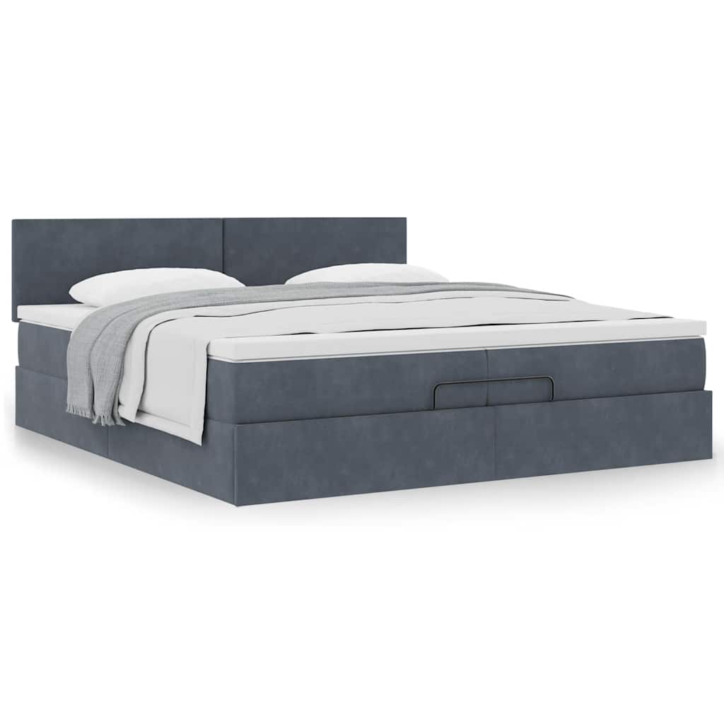 Estrutura de cama otomana com colchão 200x200cm cinzento escuro