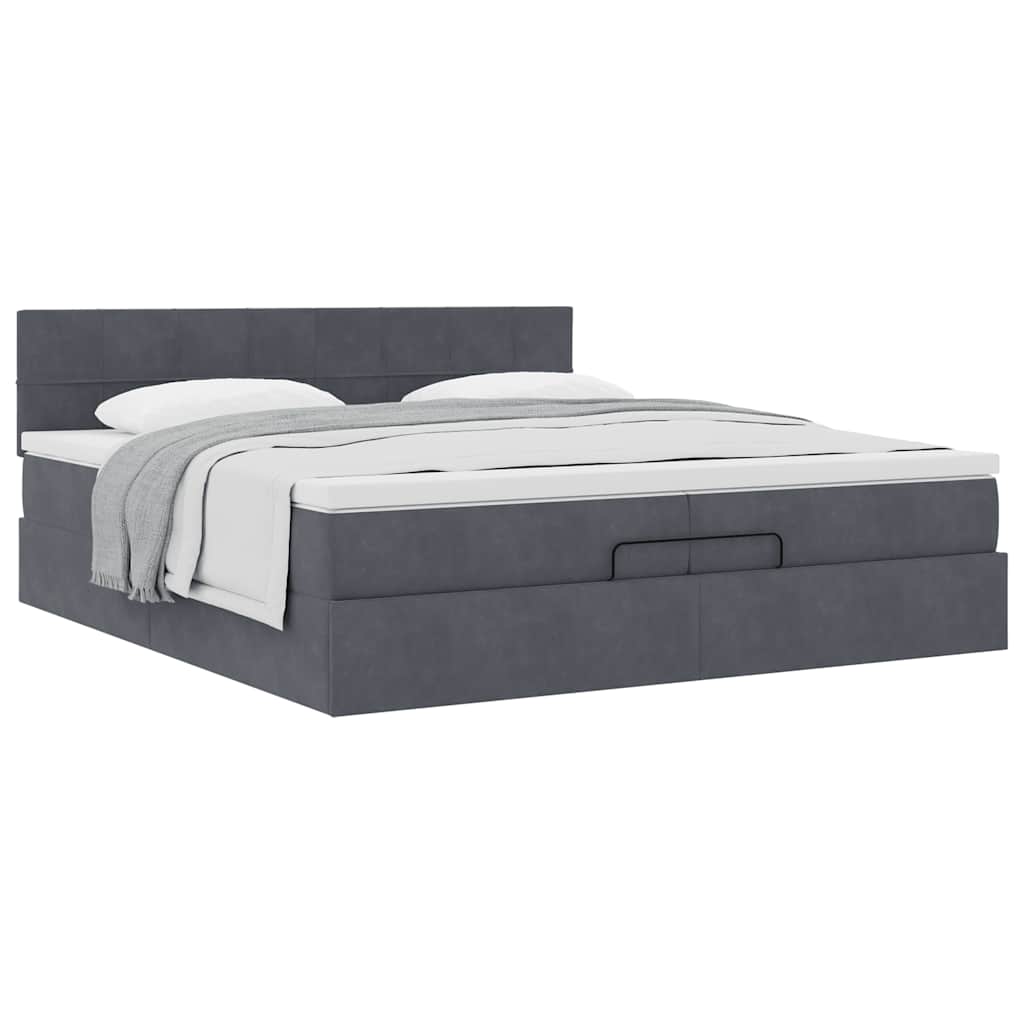 Estrutura de cama otomana com colchão 200x200cm cinzento escuro