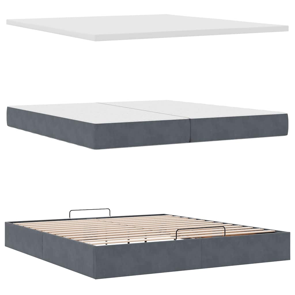 Estrutura de cama otomana com colchão 200x200cm cinzento escuro