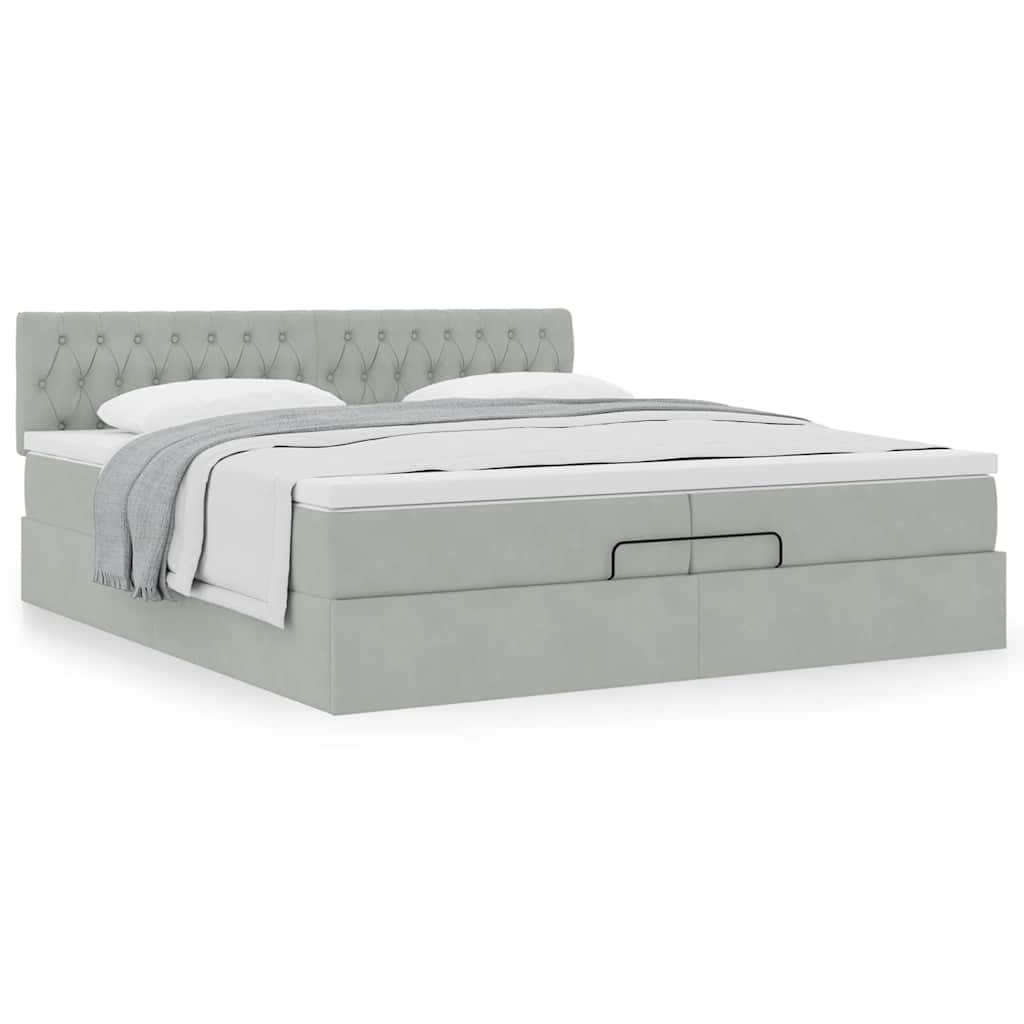 Estrutura de cama otomana com colchão 200x200 cm cinzento claro